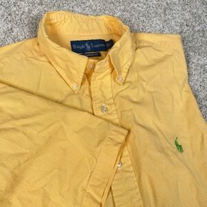 Ralph‎ Lauren Mens Yellow Gingham Check Short Sleeve Button Down Shirt Large